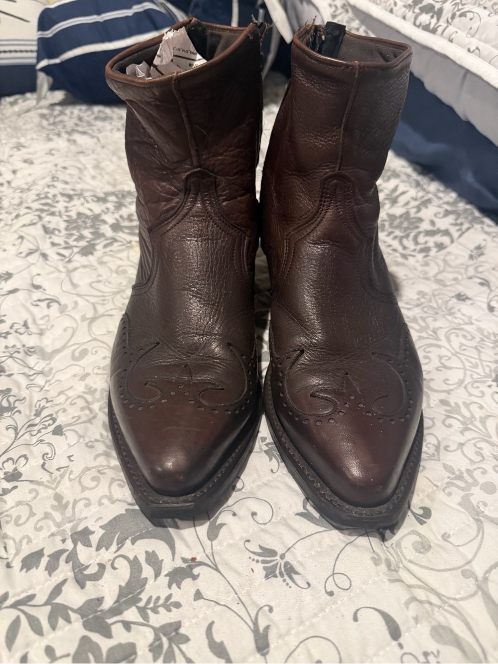 Abilene Men's 7" Western Side-Zip Wingtip Boots VGC size 9